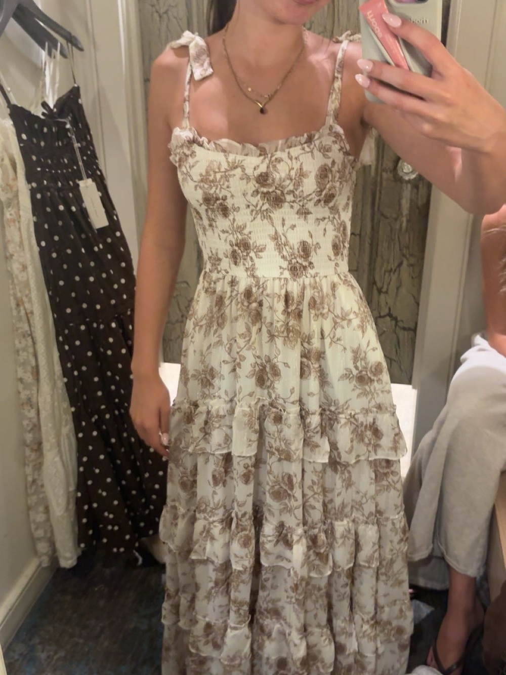 Altar'd State Cream Maxi Dress with Brown Floral Print - Picture 2 of 2
